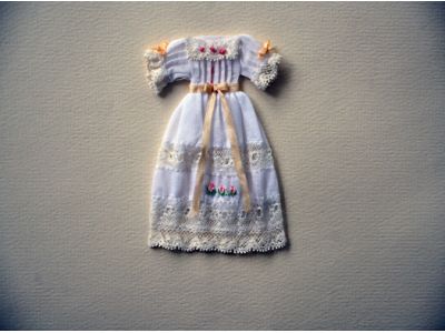 Hand sewn and embroidered dress on  battiste